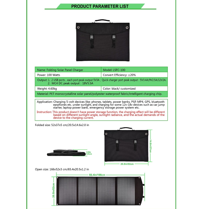 100W Solar folding bag