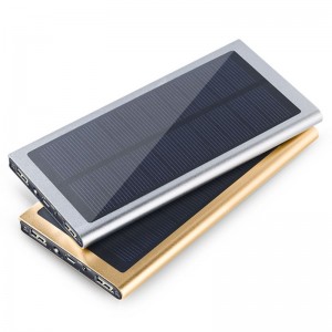 customize logo ultra thin portable external battery charger dual usb waterproof solar power bank 20000mah